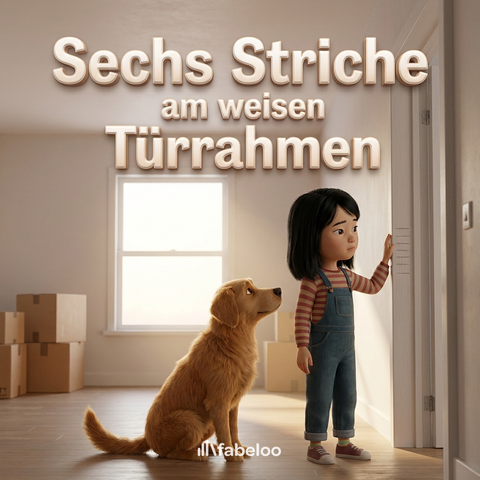 Sechs Striche am weissen Türrahmen